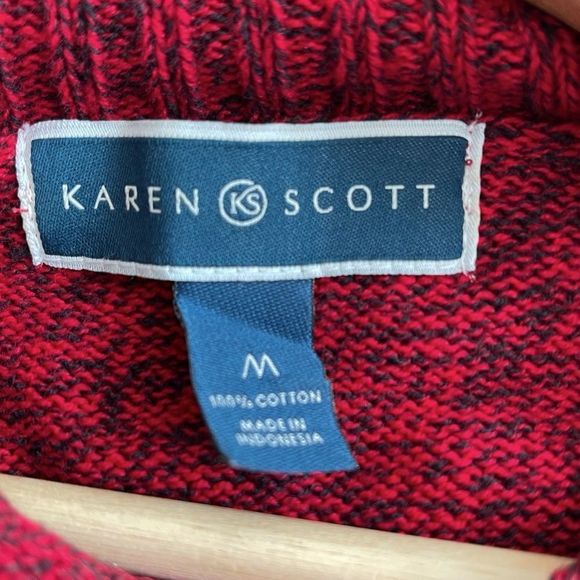 Karen Scott  Red/Black Sweater with Gold Detail Buttons 100% Cotton  Size Medium - Picture 4 of 4